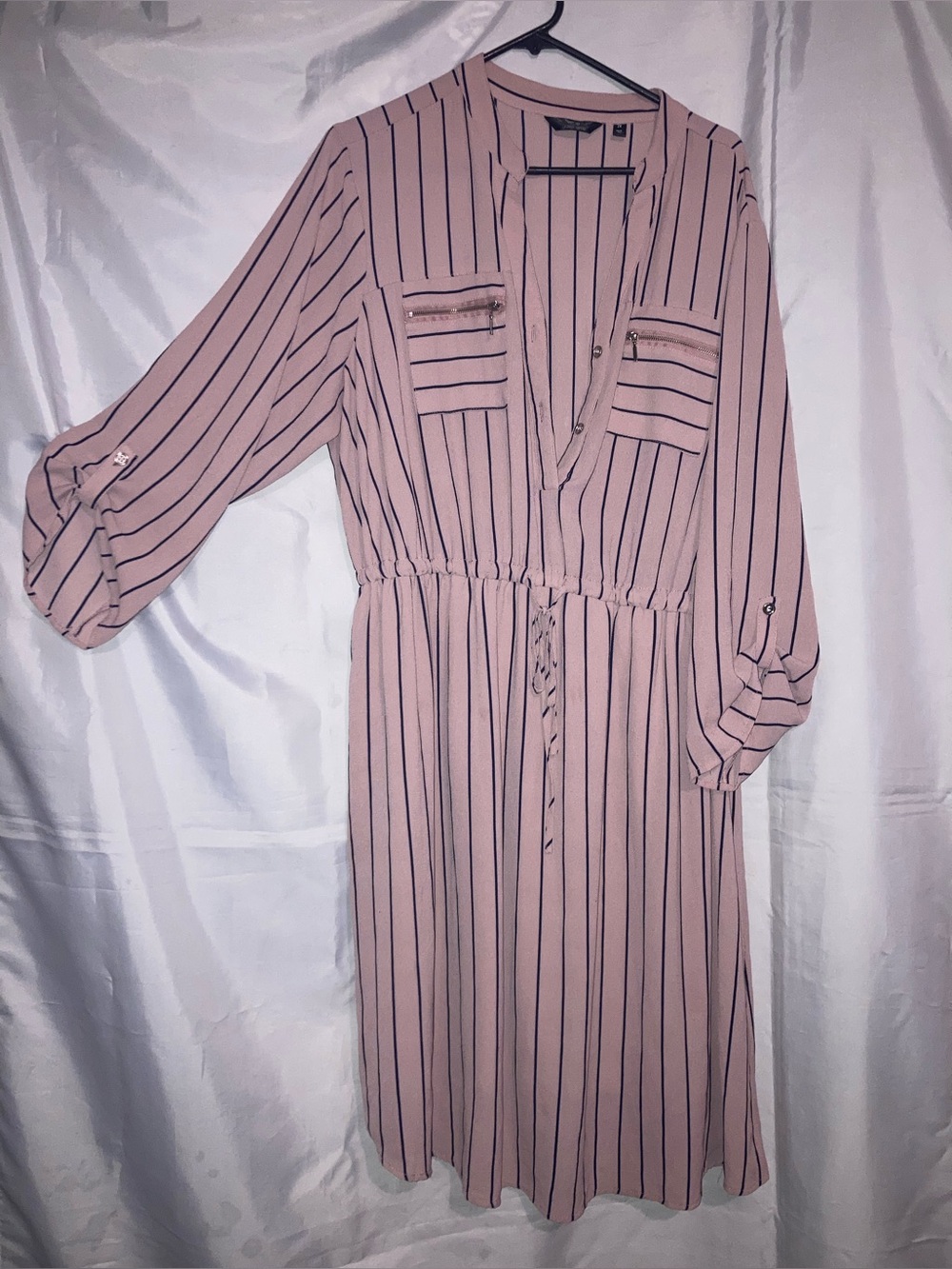 ❤️3/$15 Mlle Gabrielle Blush Pink Striped Midi Dress